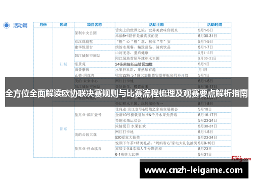 全方位全面解读欧协联决赛规则与比赛流程梳理及观赛要点解析指南 全方位全面解读欧协联决赛规则与比赛流程梳理及观赛要点解析指南