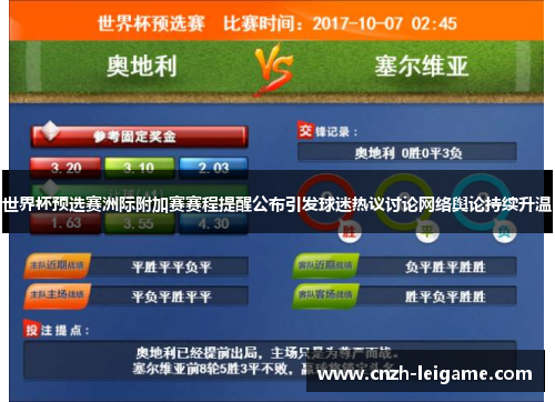 世界杯预选赛洲际附加赛赛程提醒公布引发球迷热议讨论网络舆论持续升温 世界杯预选赛洲际附加赛赛程提醒公布引发球迷热议讨论网络舆论持续升温